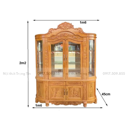 kích thước tủ rượu tân cổ điển gỗ gõ đỏ