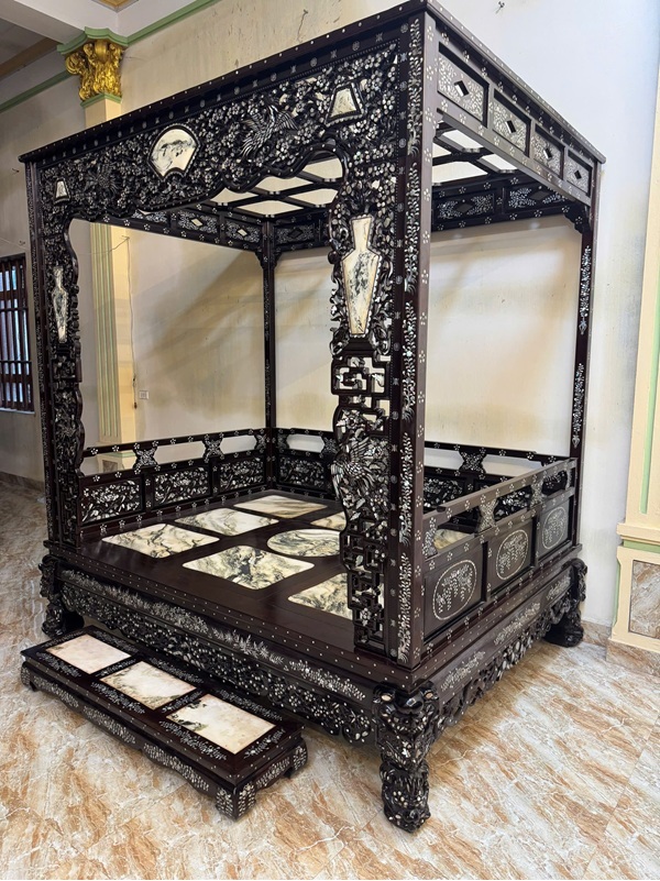 giường long sàng cẩn ốc gỗ gụ việt nam