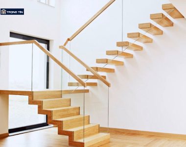 cầu thang gỗ kết hợp kính