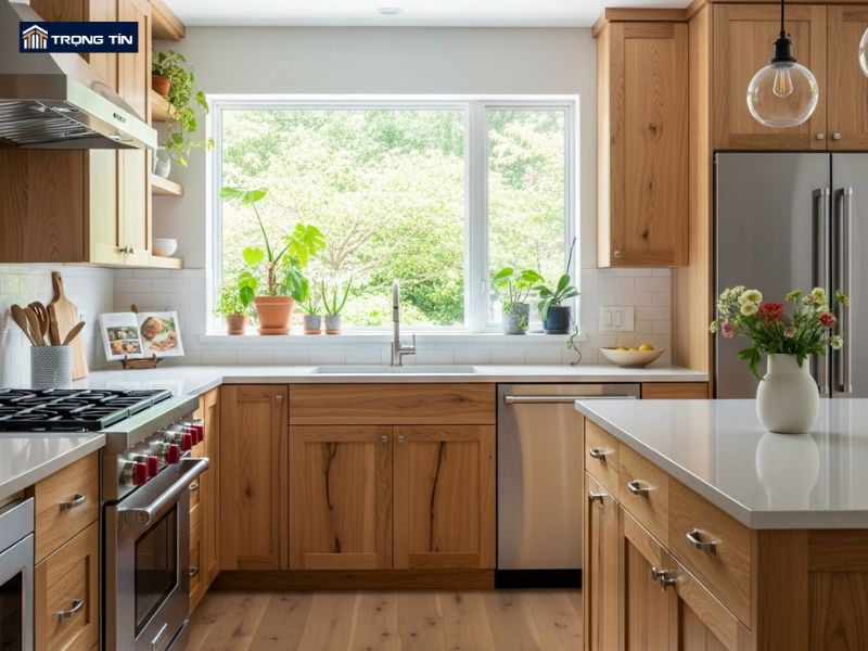 thiết kế phòng bếp với gỗ