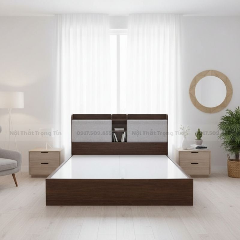 Giường ngủ gỗ công nghiệp mdf bọc nệm hiện đại